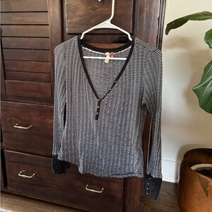 Anthropologie Black & White Striped Long Sleeve Henley
